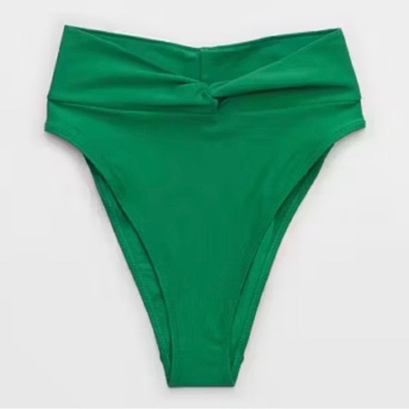NWT Aerie High Waist Twist High Cut Cheeky Bikini Bottoms in Green - Size L - Picture 1 of 5